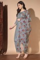 Printed Cotton Straight Pant Suit Grey