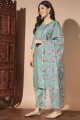 Pista Cotton Printed Straight Pant Suit with Dupatta