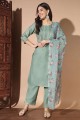 Pista Cotton Printed Straight Pant Suit with Dupatta