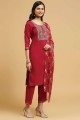 Pink Straight Pant Suit in Printed Cotton