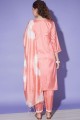 Peach  Straight Pant Suit in Embroidered Silk