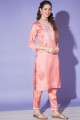 Peach  Straight Pant Suit in Embroidered Silk