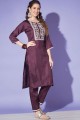Embroidered Silk Wine  Straight Pant Suit with Dupatta