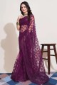 Wine  Saree with Embroidered Soft net