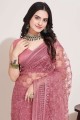 Embroidered Saree in Onion  Soft net