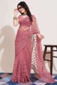 Embroidered Saree in Onion  Soft net