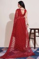 Soft net Embroidered Red Saree