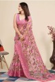 Soft net Embroidered Pink Saree