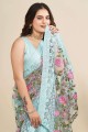 Soft net Saree in Sky blue  Embroidered