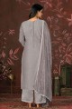 Grey Straight Pant Suit with Hand Chennai silk