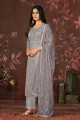 Grey Straight Pant Suit with Hand Chennai silk