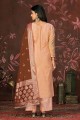 Peach Straight Pant Suit in Hand Chennai silk