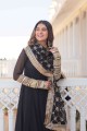 Embroidered Faux georgette Black Gown Dress with Dupatta