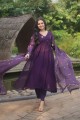 Purple Embroidered Anarkali Suit in Faux georgette