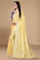 Embroidered Saree in Yellow Chiffon