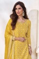 Chiffon Sharara Suit in Yellow with Embroidered