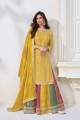 Chiffon Sharara Suit in Yellow with Embroidered