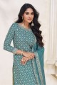 Sky blue Embroidered Sharara Suit in Chiffon
