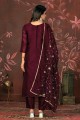 Straight Pant Suit in Maroon Organza