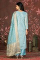 Blue Straight Pant Suit with Hand work Cotton