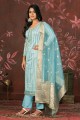 Blue Straight Pant Suit with Hand work Cotton