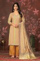 Mustard  Straight Suit with Hand work Cotton