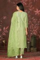 Green Straight Pant Suit in Hand work Cotton