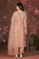 Cotton Straight Pant Suit with Hand work in Peach