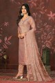 Cotton Straight Pant Suit with Hand work in Peach