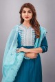 Muslin Salwar Kameez in Blue with Embroidered