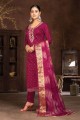 Chanderi silk Straight Pant Suit with Hand wokr in Burgundy