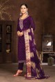 Hand work Chanderi silk Purple Straight Pant Suit with Dupatta