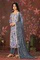 Hand work Cotton Grey Straight Pant Suit with Dupatta