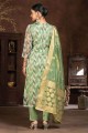 Green Straight Pant Suit in Cotton with Hand work
