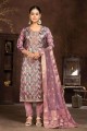 Pink Straight Pant Suit in Hand work  Cotton