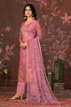 Hand Cotton Straight Pant Suit in Pink