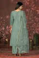 Green Straight Pant Suit with Hand work Cotton
