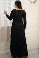 Rayon Gown Dress in Black with Embroidered