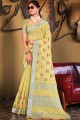 Yellow  Saree  Embroidered Linen