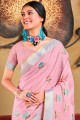 Pink Saree Embroidered Linen