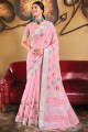 Pink Saree Embroidered Linen