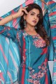 Salwar Kameez in Blue Muslin with Digital print