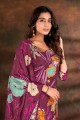 Purple Salwar Kameez in Muslin with Digital print
