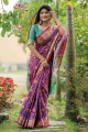 Printed Silk Saree Purple with Blouse