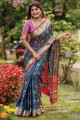 Silk Saree with Printed in Teal