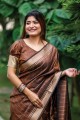 Tussar silk Weaving Brown Saree with Blouse