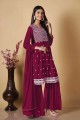 Embroidered Georgette Sharara Suit in Pink with Dupatta