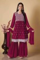 Embroidered Georgette Sharara Suit in Pink with Dupatta