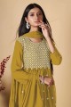 Georgette Sharara Suit in Yellow with Embroidered
