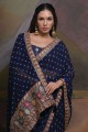 Georgette Saree with Sequins,printed,lace border in Blue